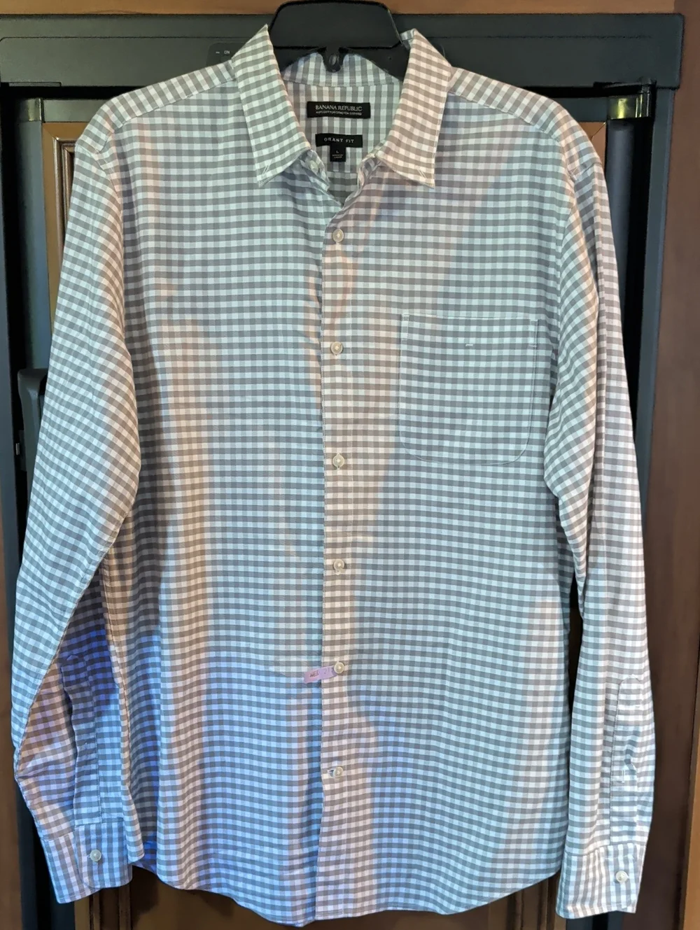 Banana Republic Blue and White Gingham Cotton Button-Down Shirt
